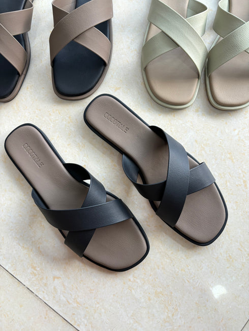 Criss Cross Strap Open Toe Sliders